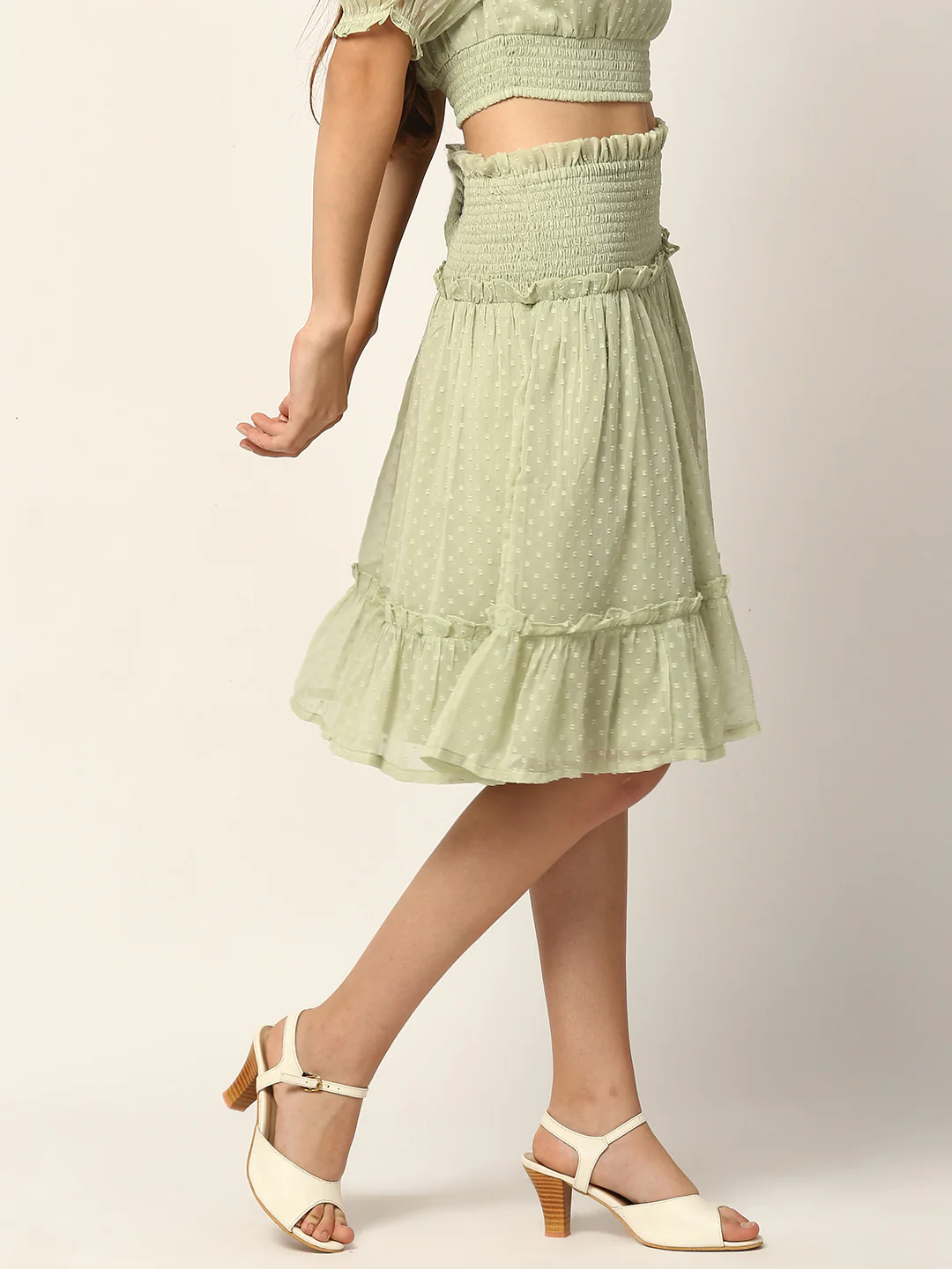 Elle Women Green Solid Regular Fit Skirt - Image 3