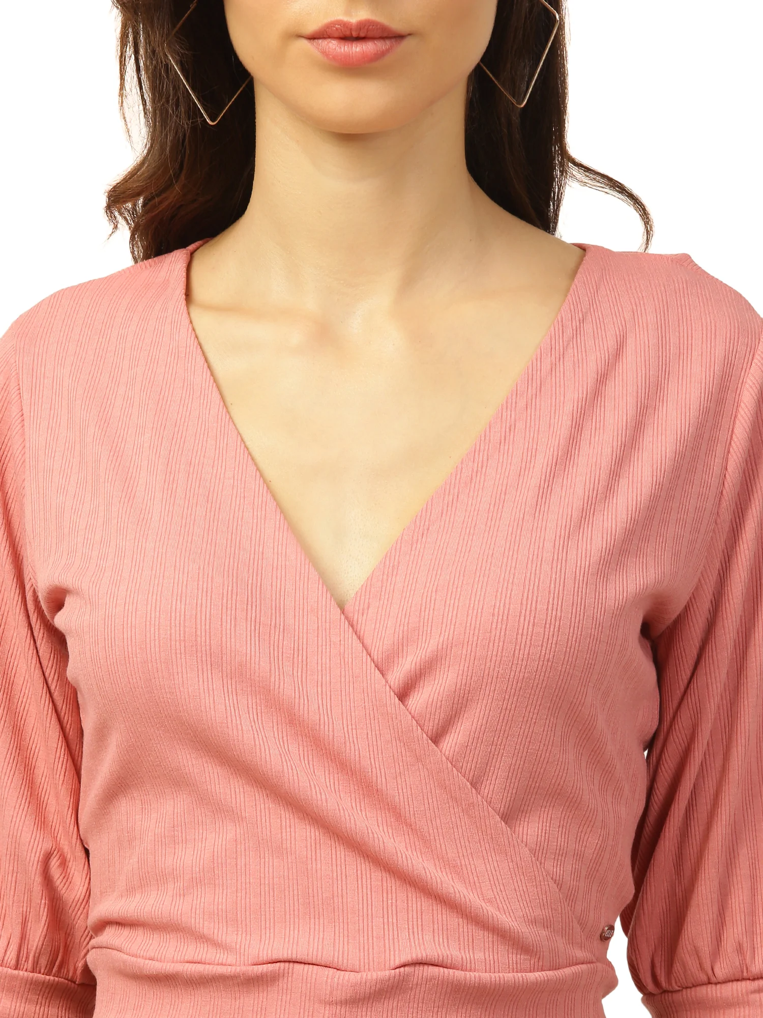 Elle Women Coral Solid Round Neck TShirt - Image 2