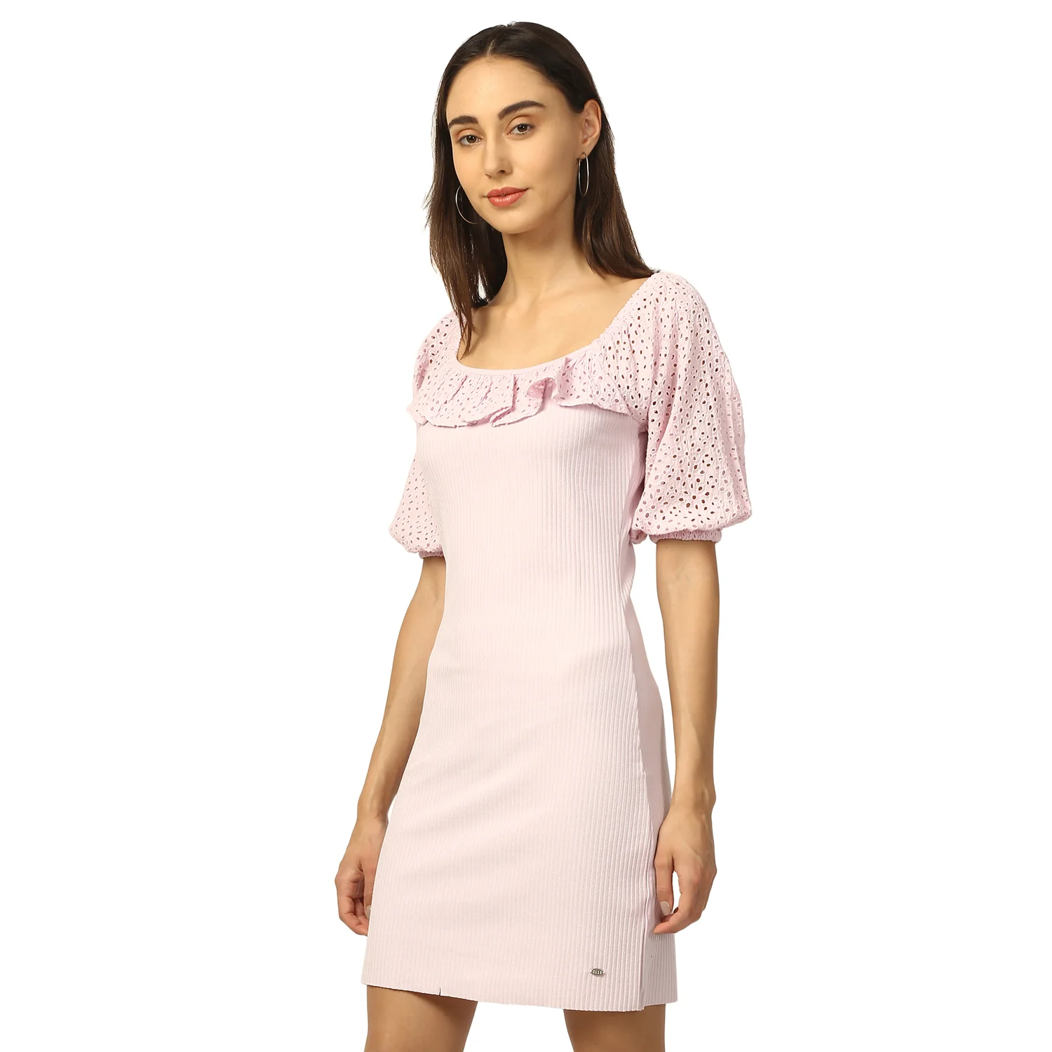 Elle Women Lilac Solid Round Neck Dress - Image 2