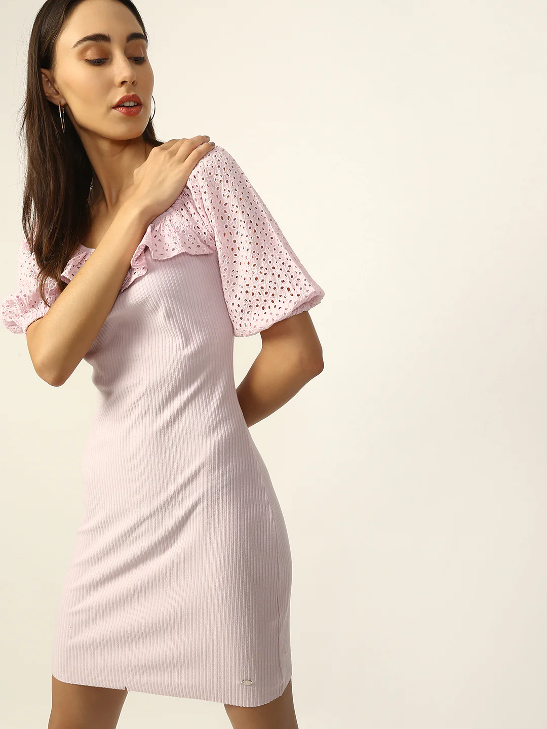 Elle Women Lilac Solid Round Neck Dress - Image 4