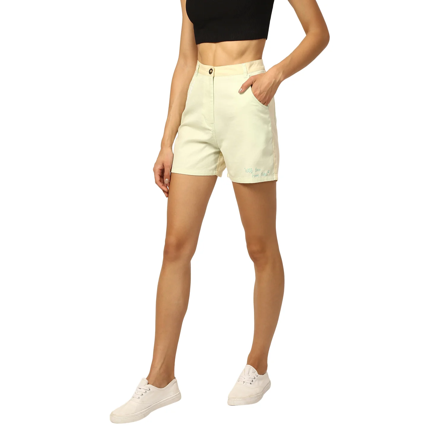 Elle Women Yellow Solid Regular Fit Shorts - Image 2
