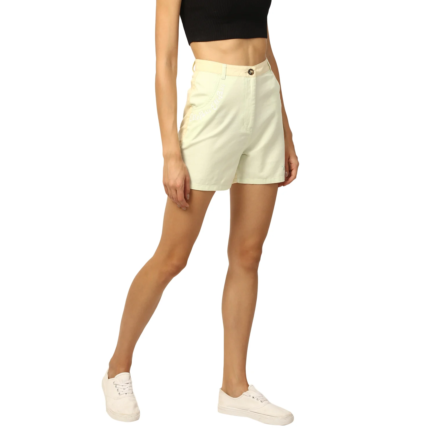 Elle Women Yellow Solid Regular Fit Shorts - Image 3
