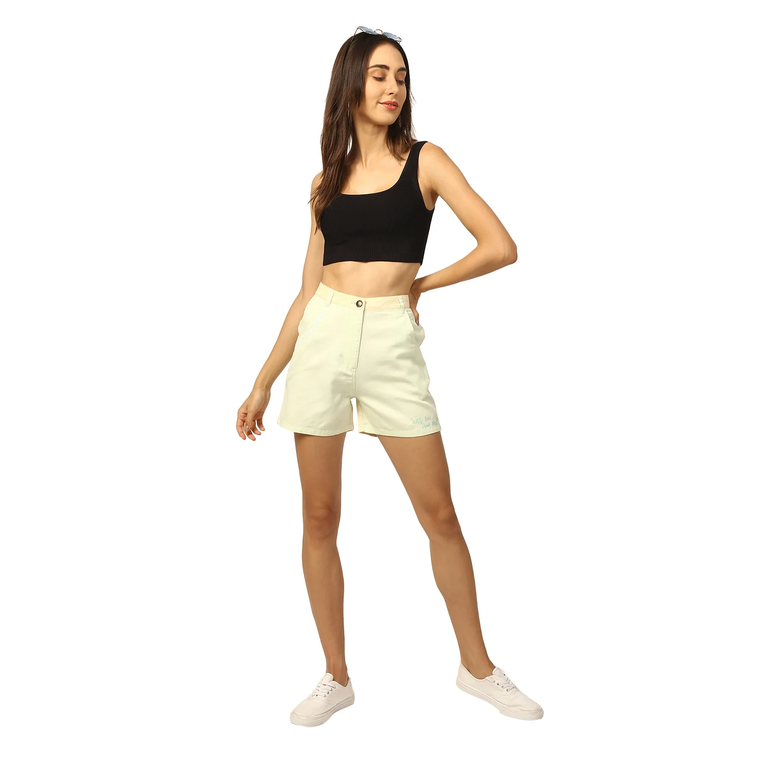 Elle Women Yellow Solid Regular Fit Shorts - Image 5