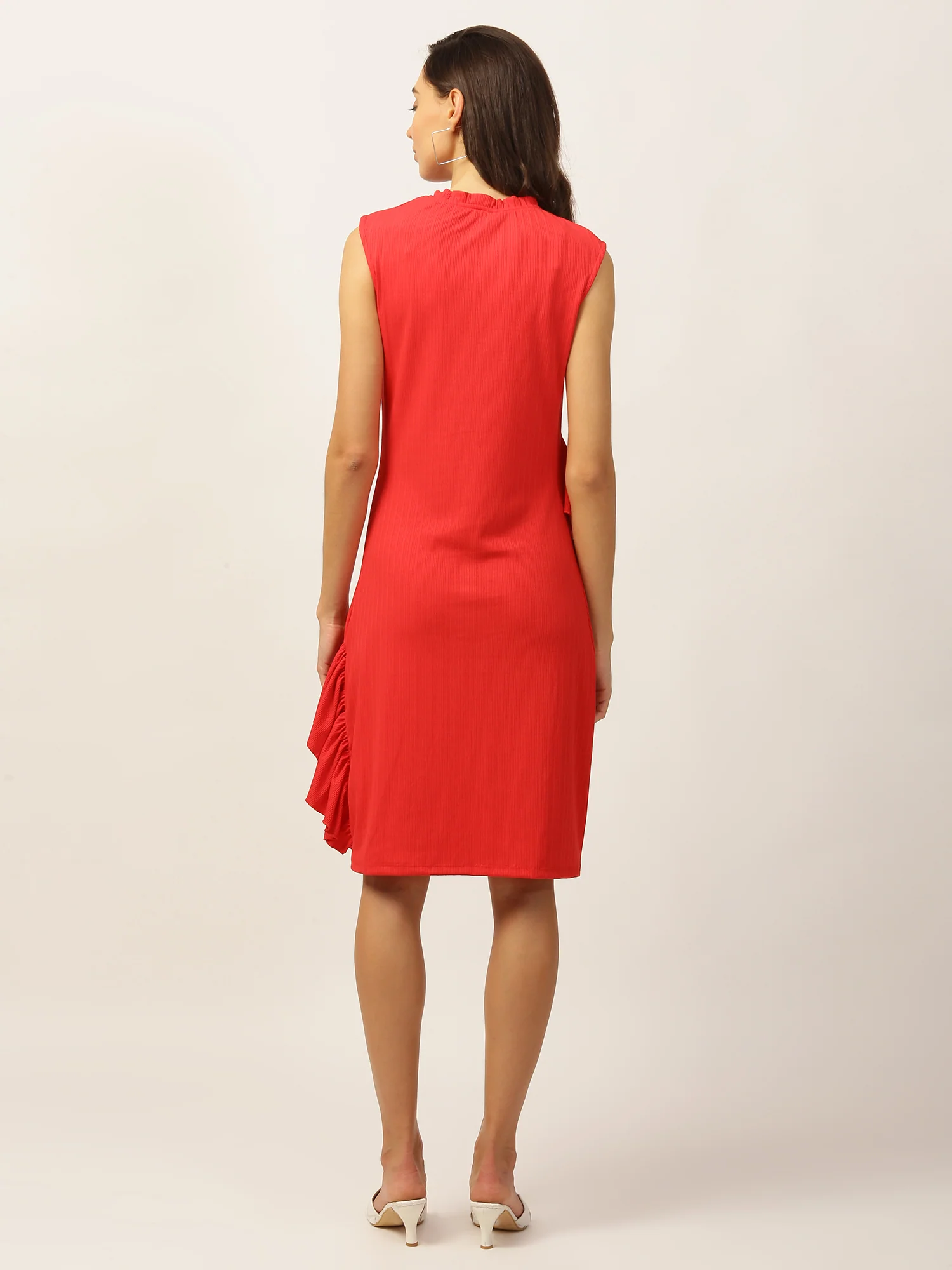 Elle Women Red Solid Round Neck Dress - Image 4