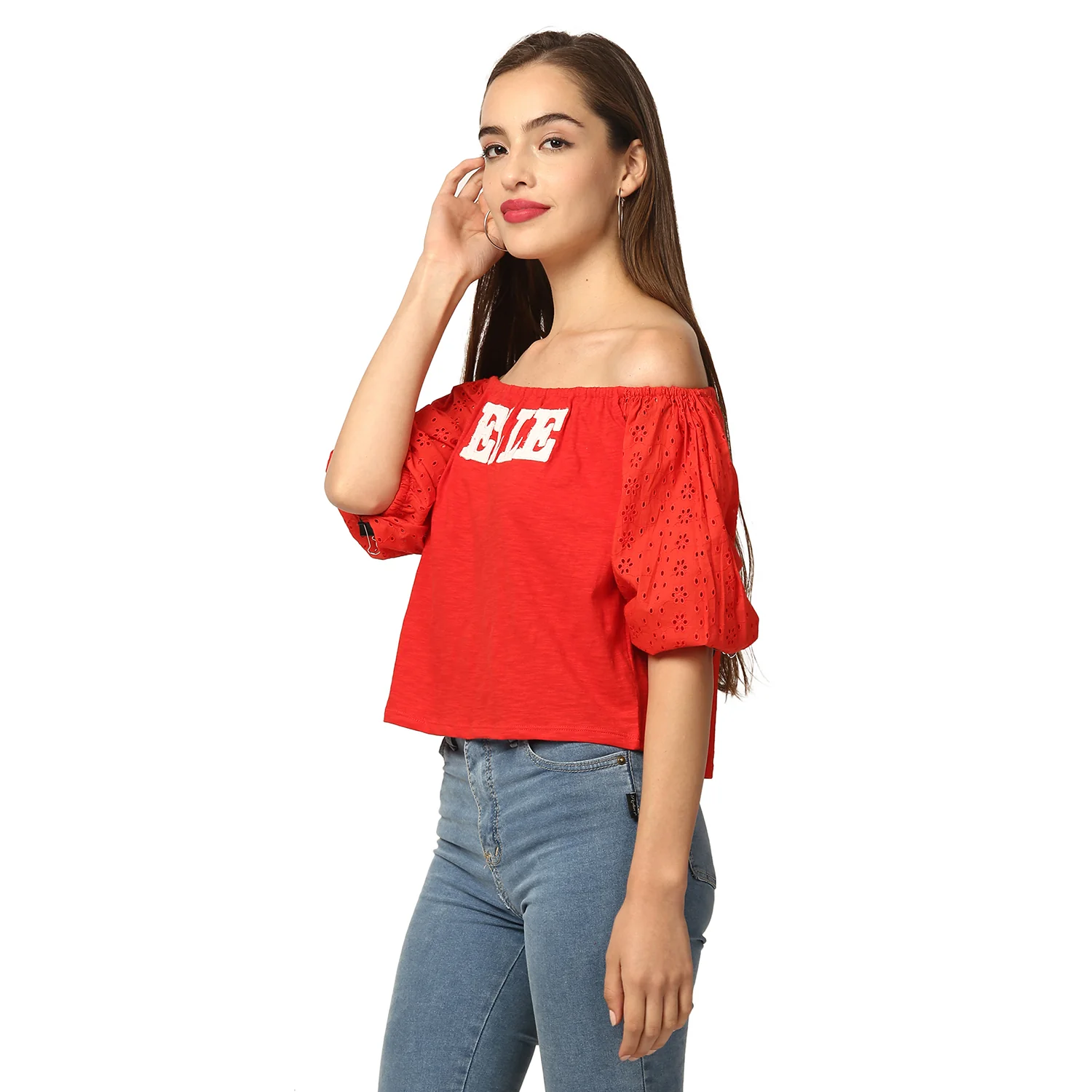 Elle Women Red Solid Round Neck TShirt - Image 2