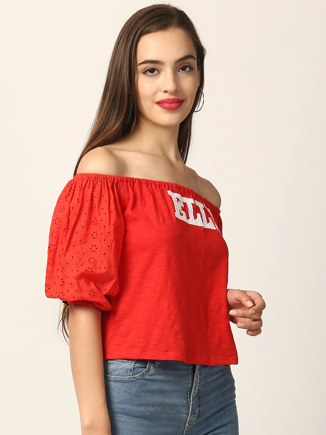 Elle Women Red Solid Round Neck TShirt - Image 3