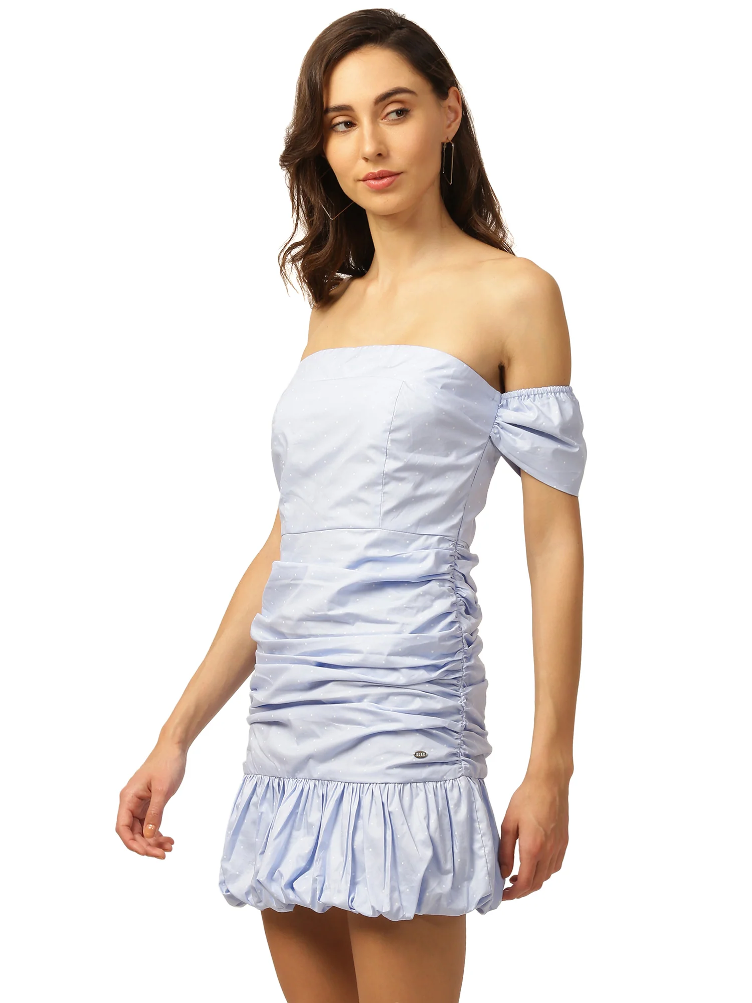 Elle Women Blue Solid Off Shoulder Dress - Image 2