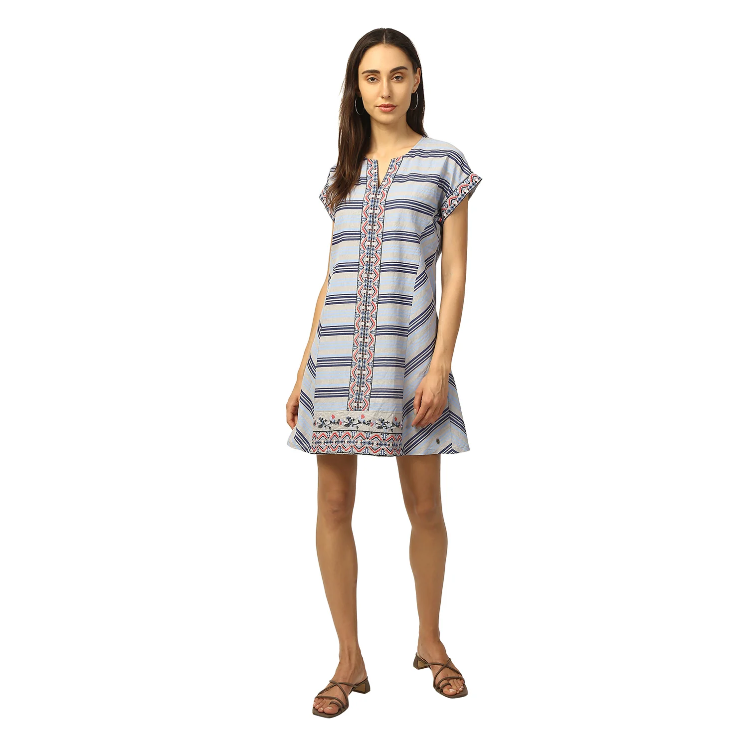 Elle Women Blue Printed Round Neck Dress - Image 5