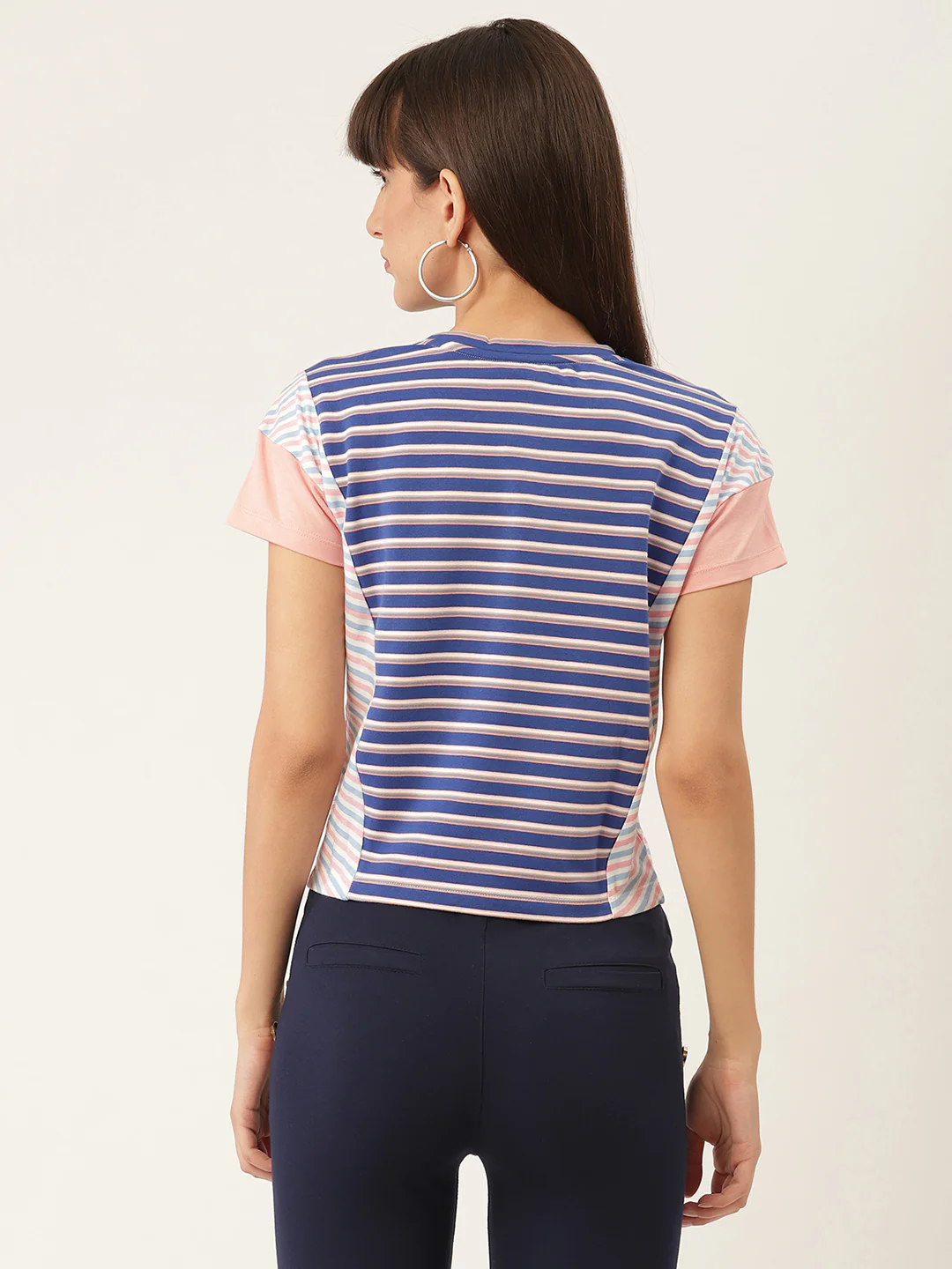 Elle Women Blue Printed Round Neck TShirt - Image 2