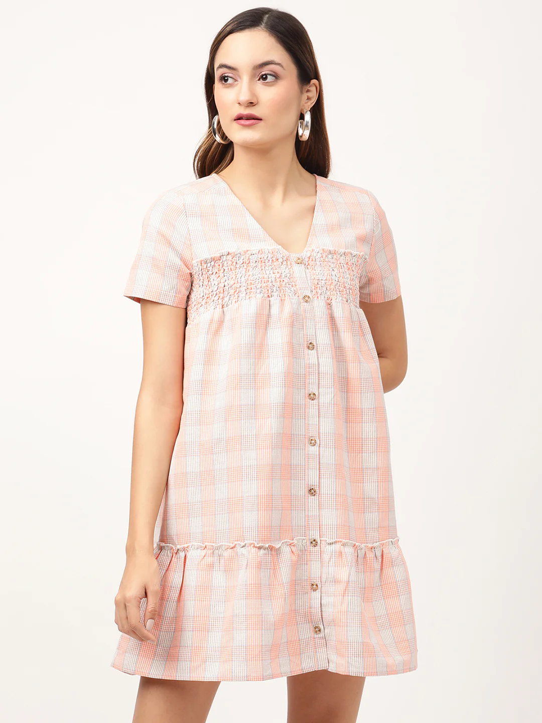 Elle Women Orange Striped V Neck Dress