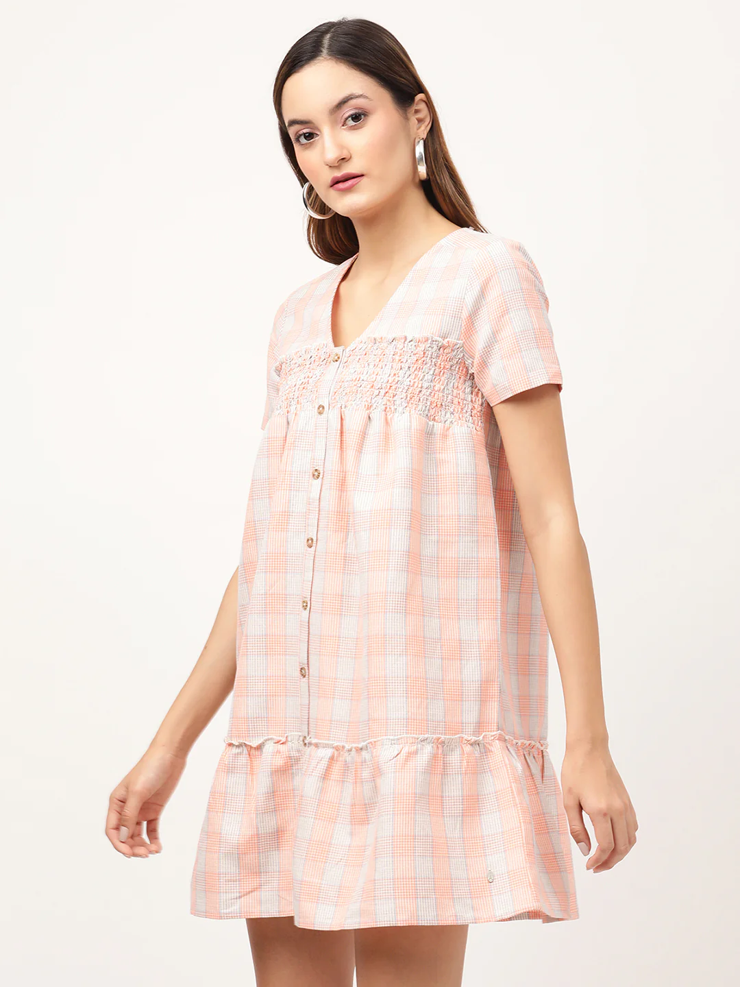 Elle Women Orange Striped V Neck Dress - Image 3