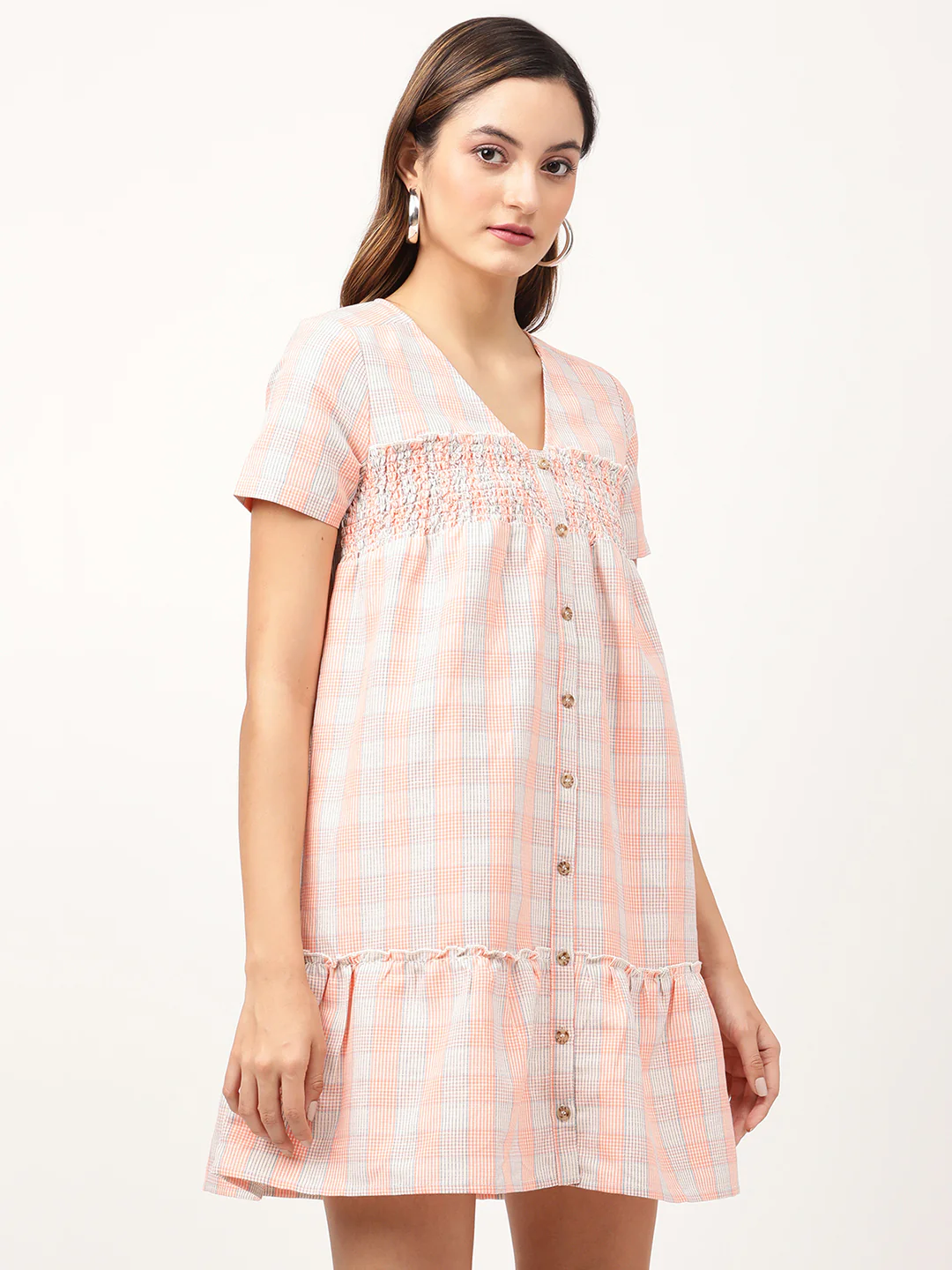 Elle Women Orange Striped V Neck Dress - Image 4