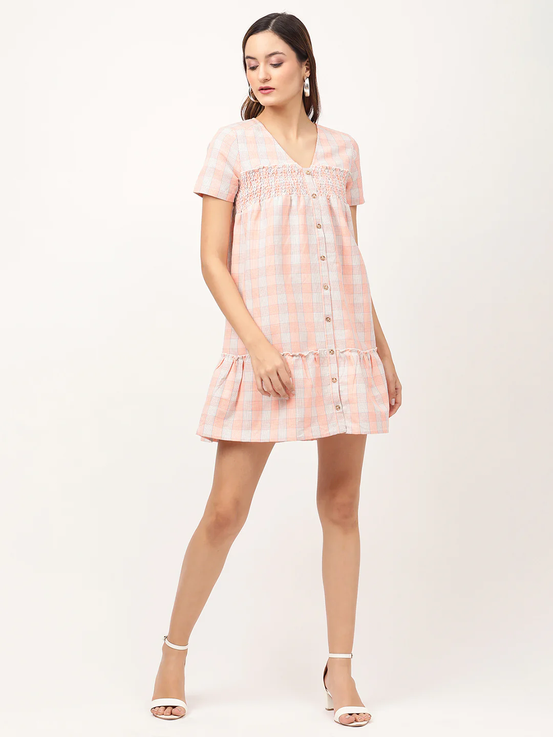 Elle Women Orange Striped V Neck Dress - Image 5