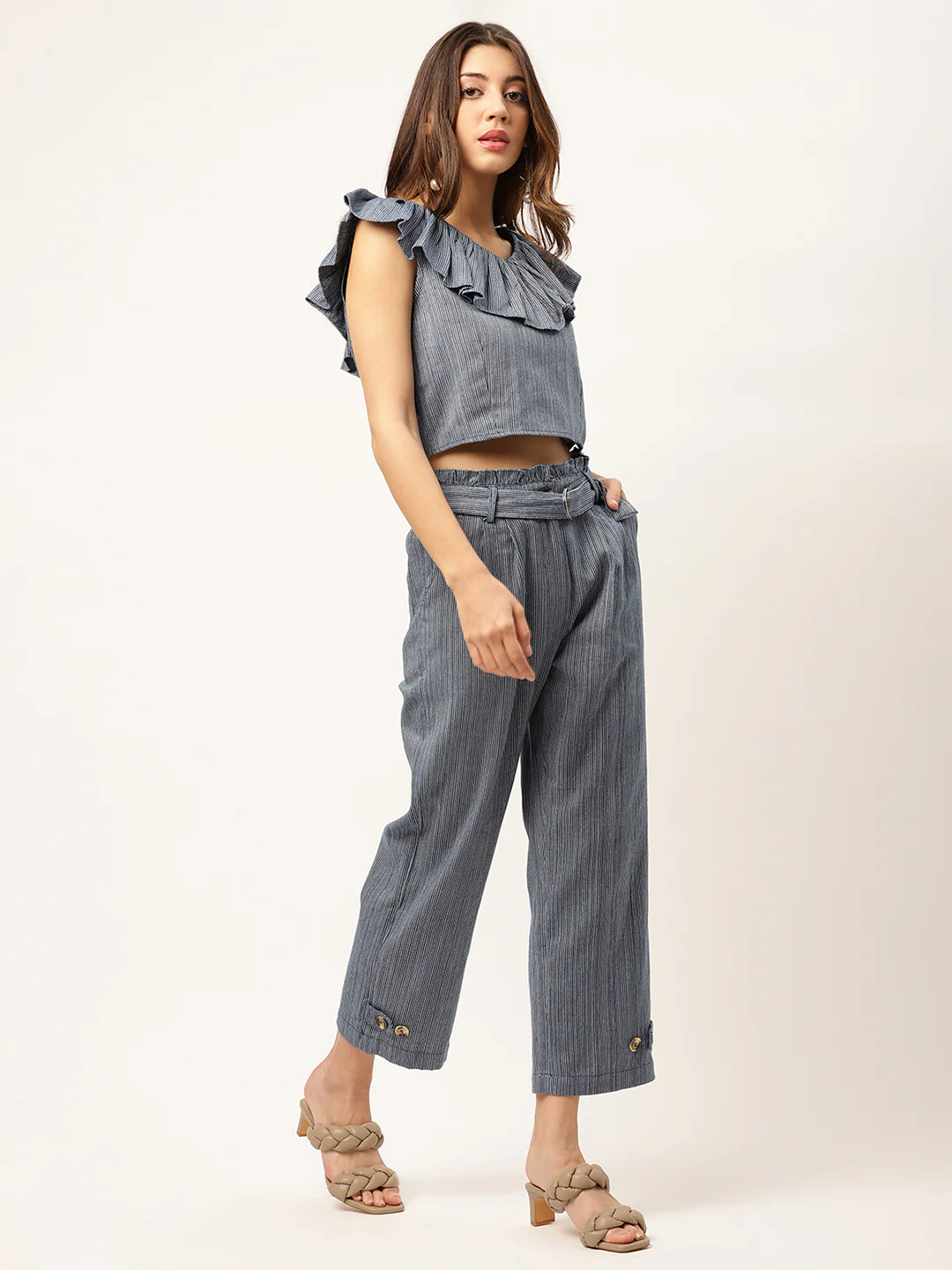 Elle Women Blue Solid V Neck Top - Image 5