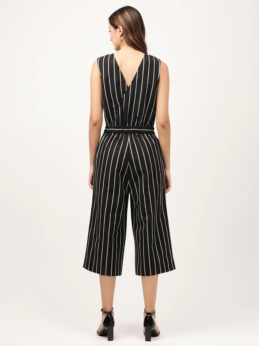 Elle Women Black Striped V Neck Jumpsuit - Image 2