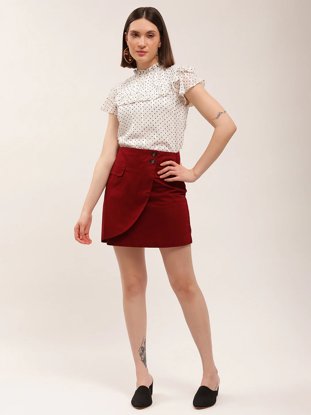 Elle Women Red Solid Regular Fit Skirt - Image 5