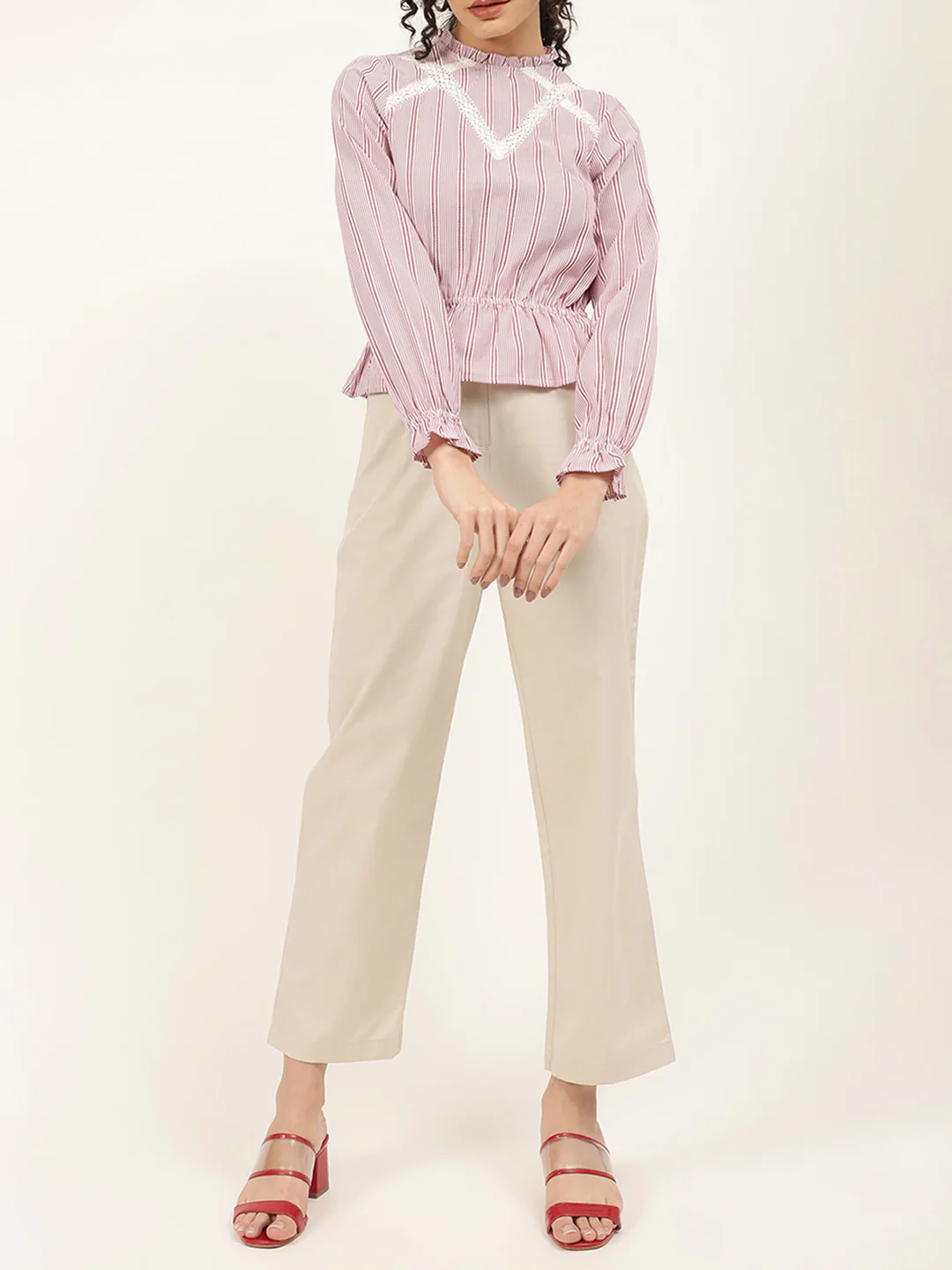 Elle Women Lilac Striped Round Neck Top - Image 5