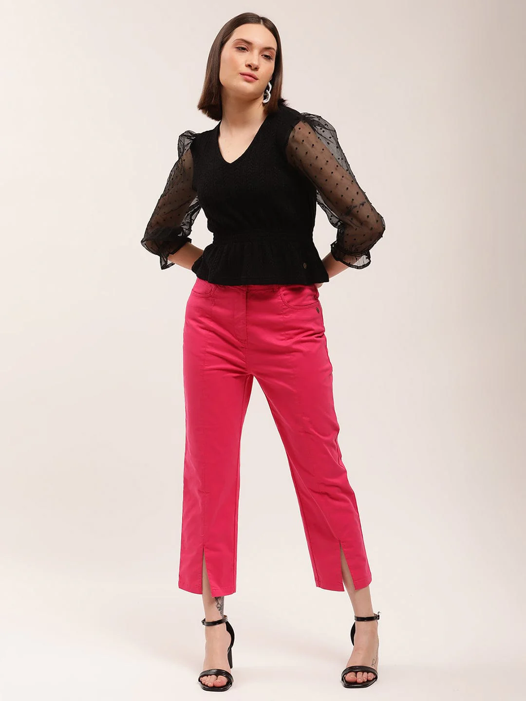 Elle Women Pink Fitted Fit Trouser - Image 5