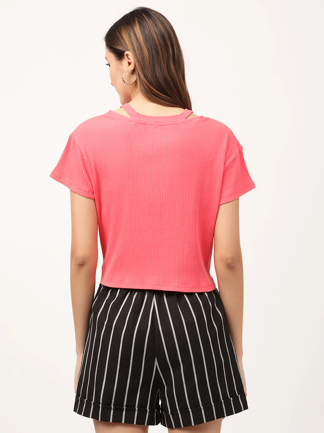 Elle Women Pink Solid V Neck TShirt - Image 2
