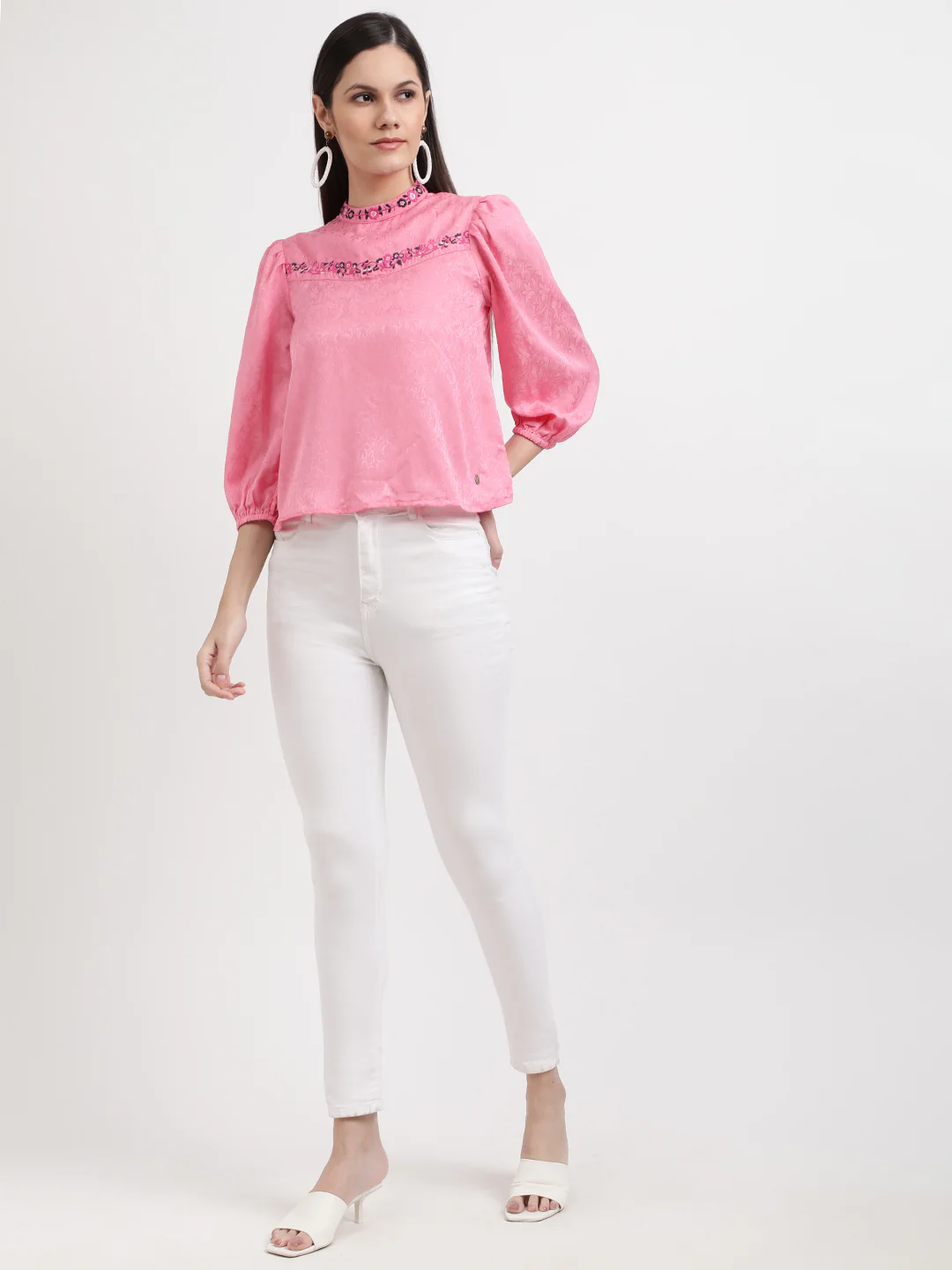 Elle Women Pink Solid Round Neck Top - Image 5