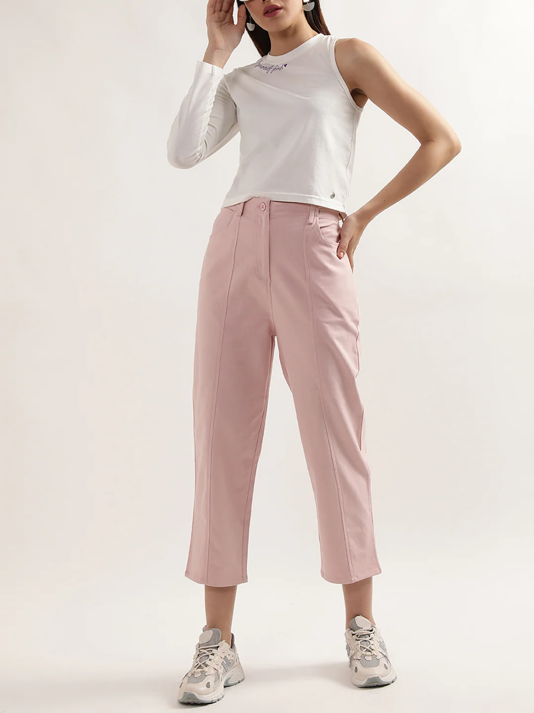 Elle Women Off White Solid Round Neck TShirt - Image 3