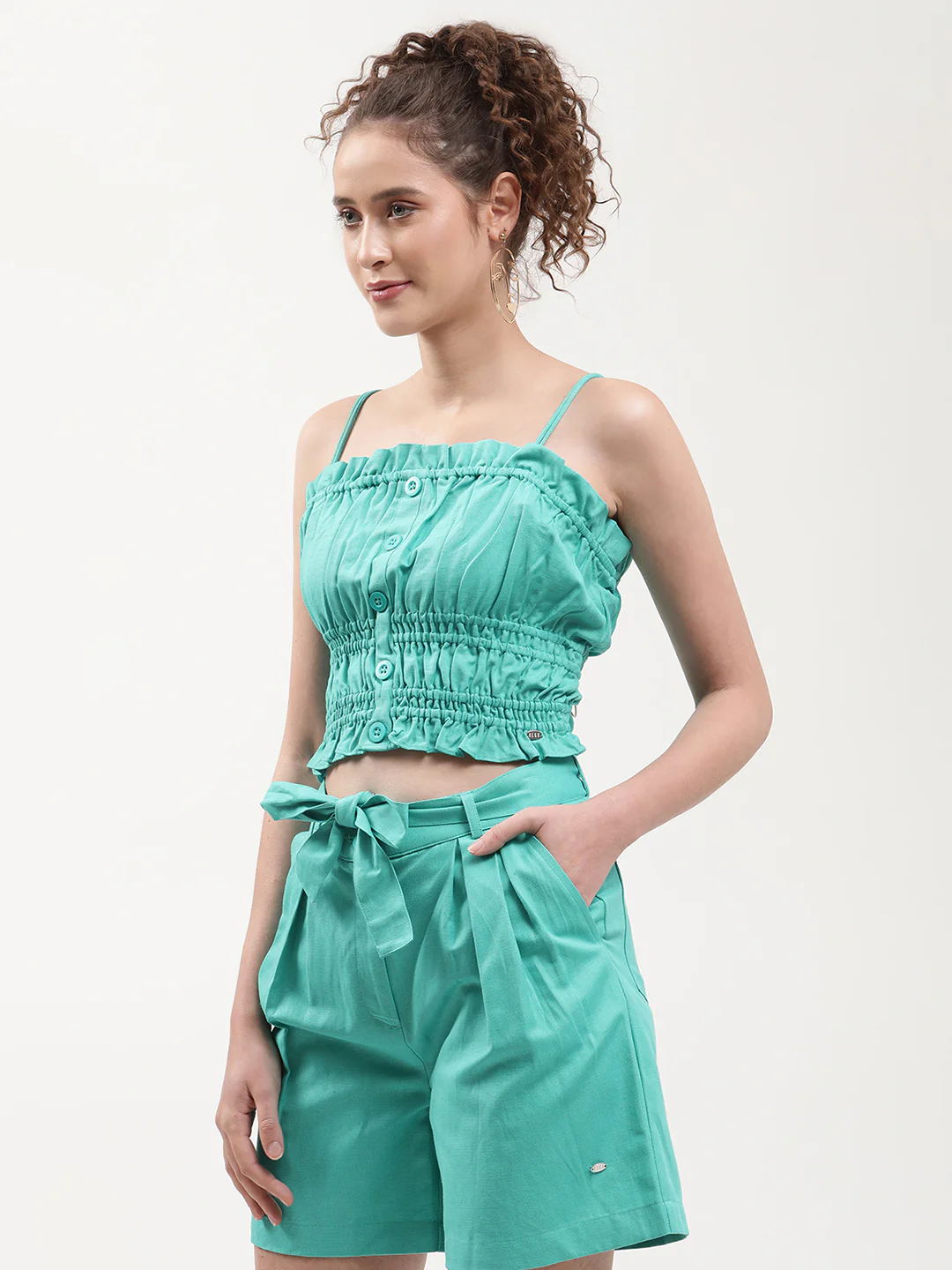 Elle Women Green Solid Square Neck Top - Image 3