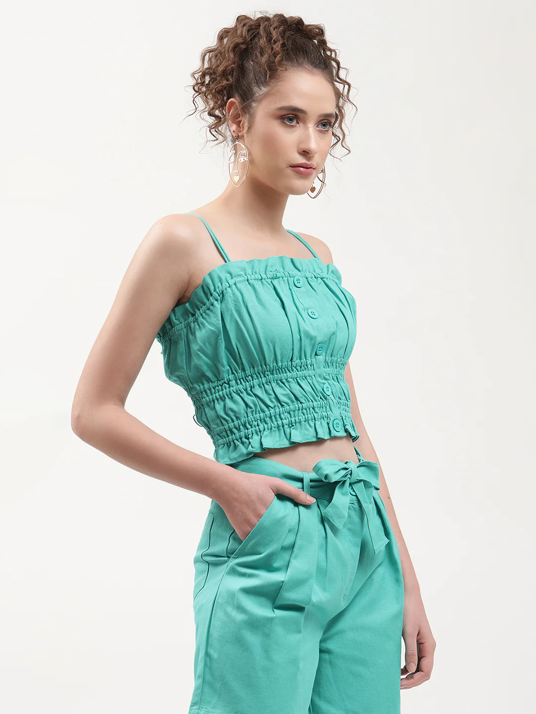 Elle Women Green Solid Square Neck Top - Image 4