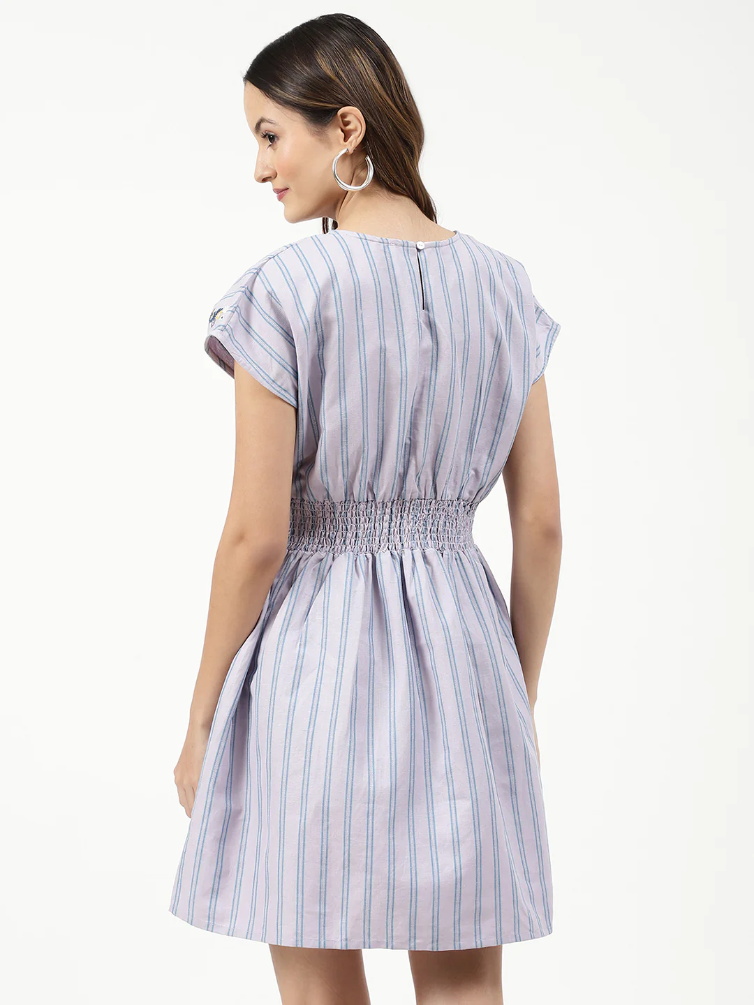 Elle Women Lilac Striped Round Neck Dress - Image 2