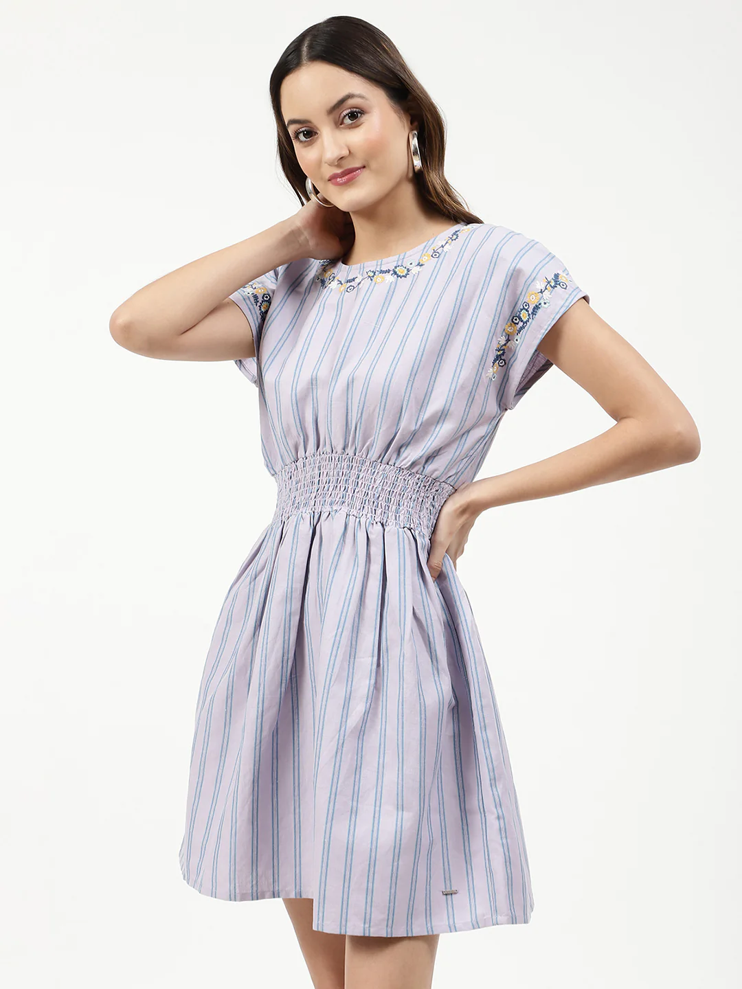 Elle Women Lilac Striped Round Neck Dress - Image 3
