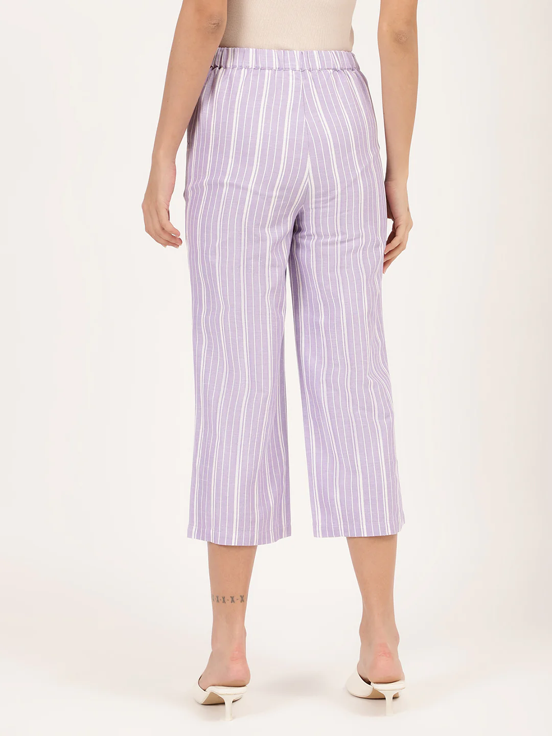 Elle Women Lilac Striped Fit And Flare Trouser - Image 3