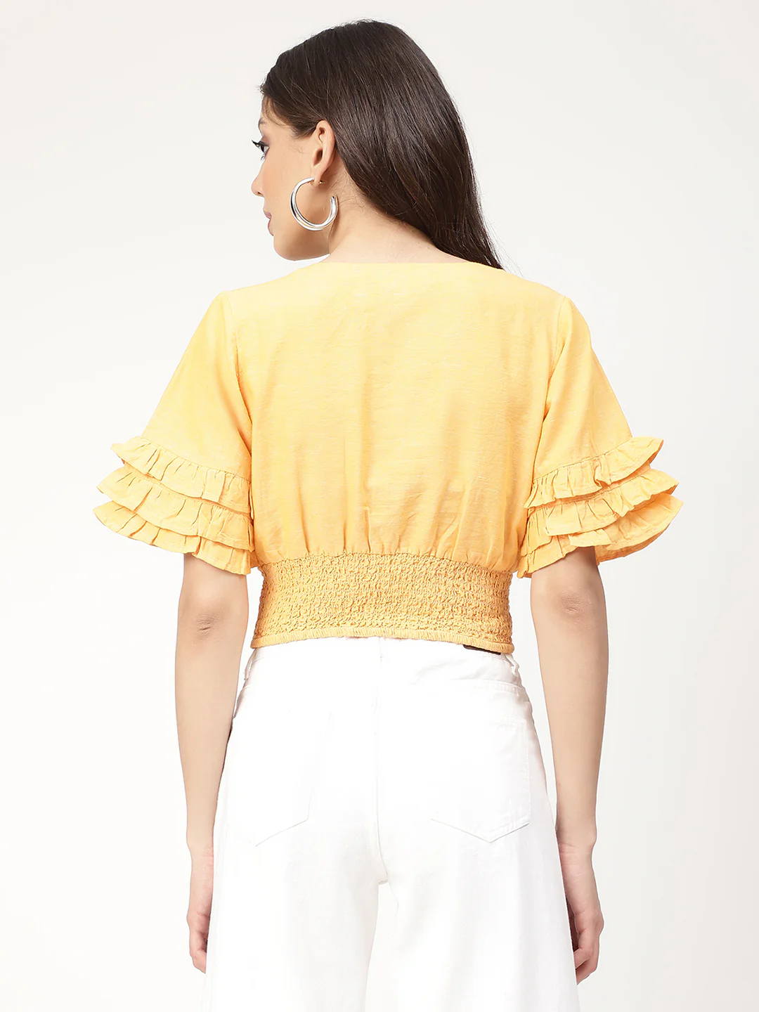 Elle Women Yellow Solid V Neck Top - Image 2
