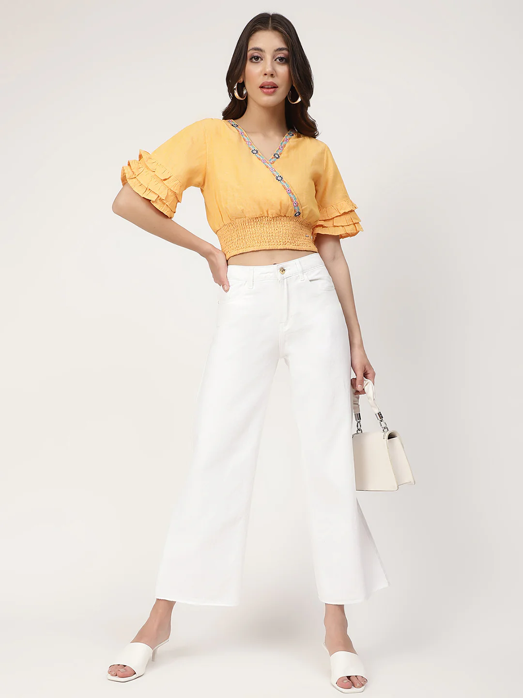 Elle Women Yellow Solid V Neck Top - Image 4