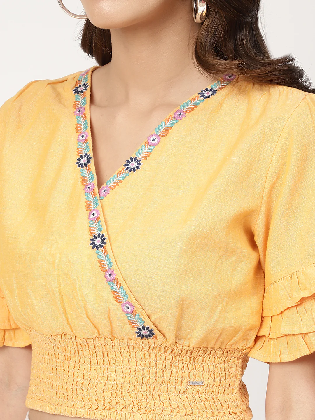 Elle Women Yellow Solid V Neck Top - Image 5