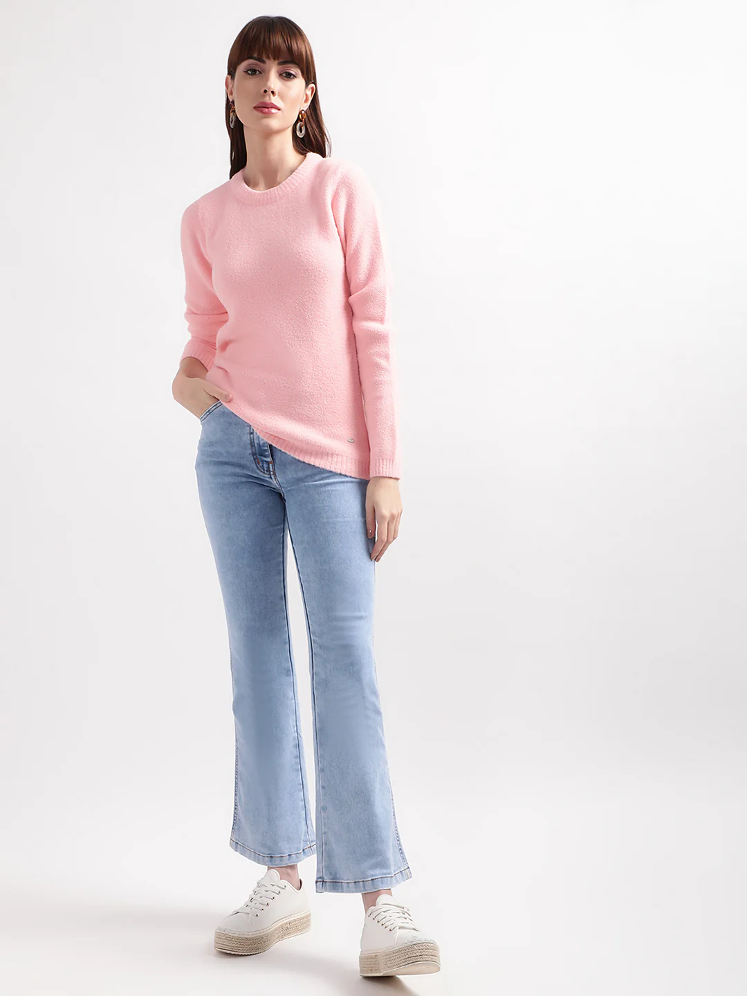 Elle Women Pink Solid Round Neck Sweater - Image 3