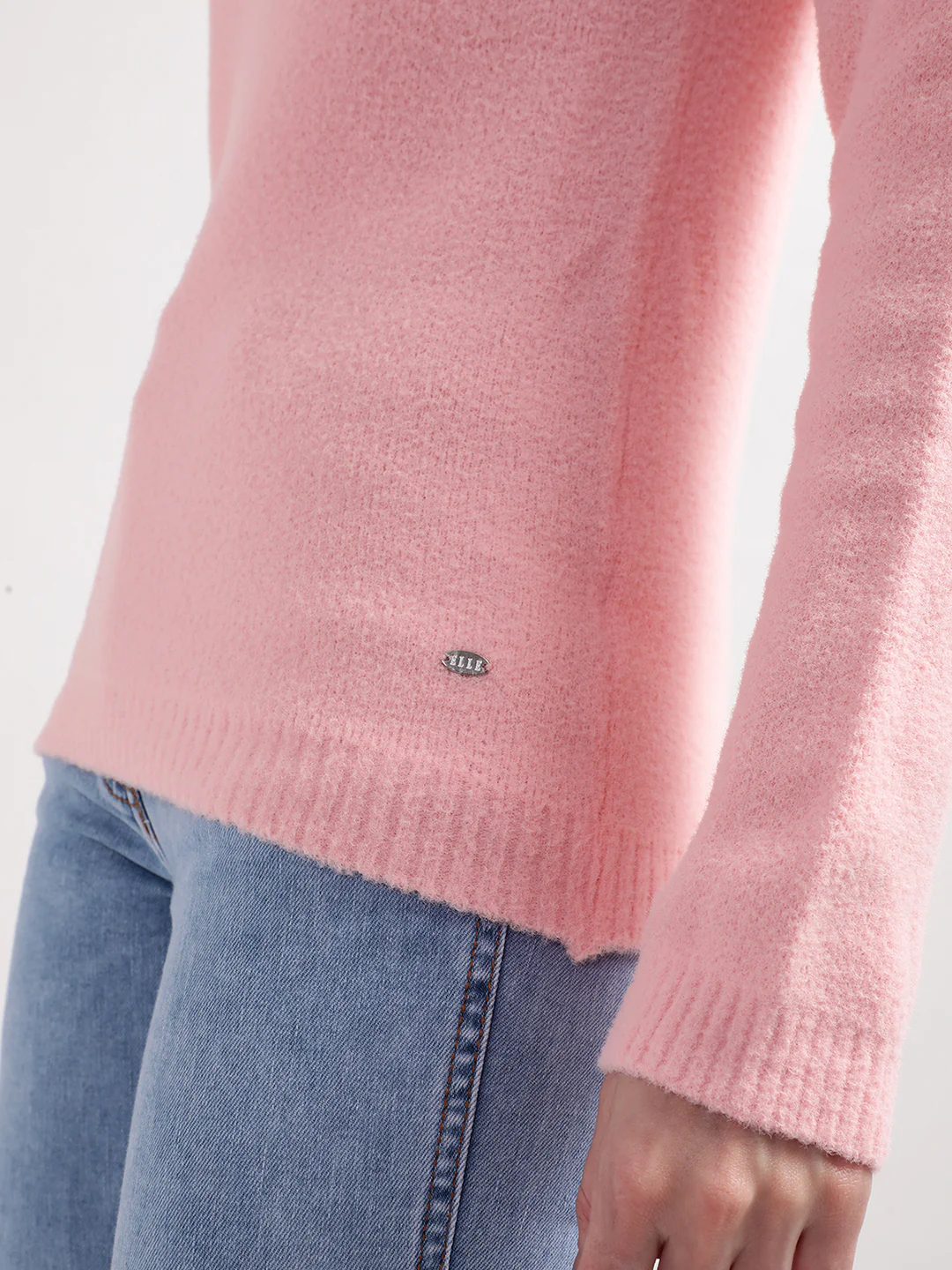 Elle Women Pink Solid Round Neck Sweater - Image 4