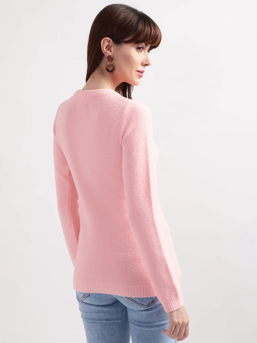 Elle Women Pink Solid Round Neck Sweater - Image 5