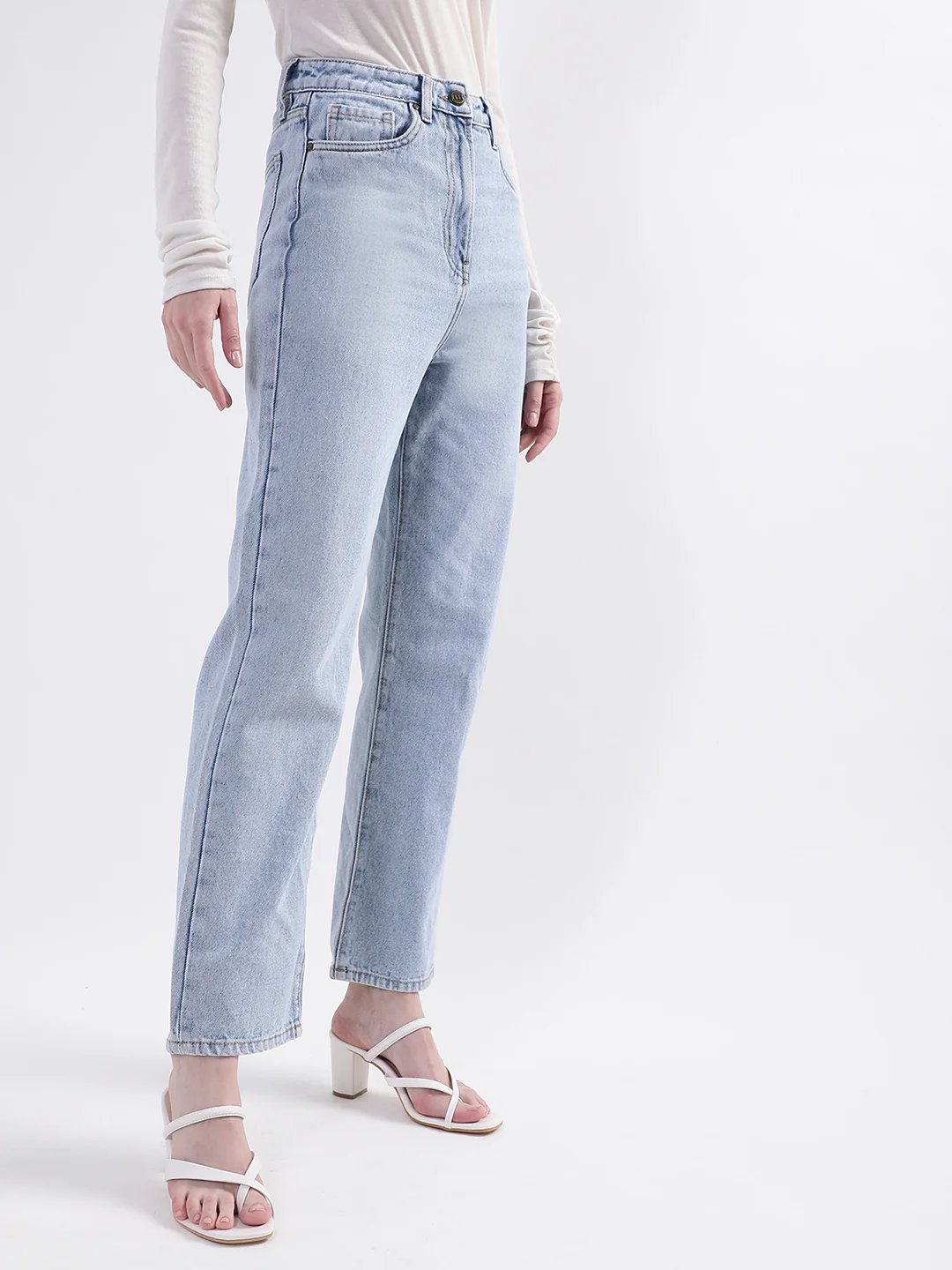 Elle Women Blue Solid Straight Fit Jeans - Image 3