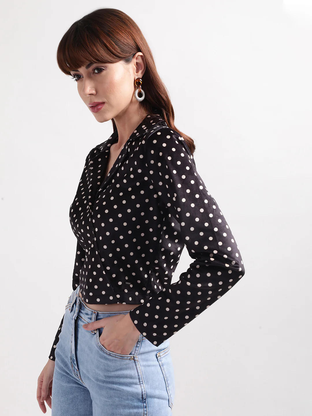Elle Women Black Printed Collar Neck Full Sleeves Top - Image 3