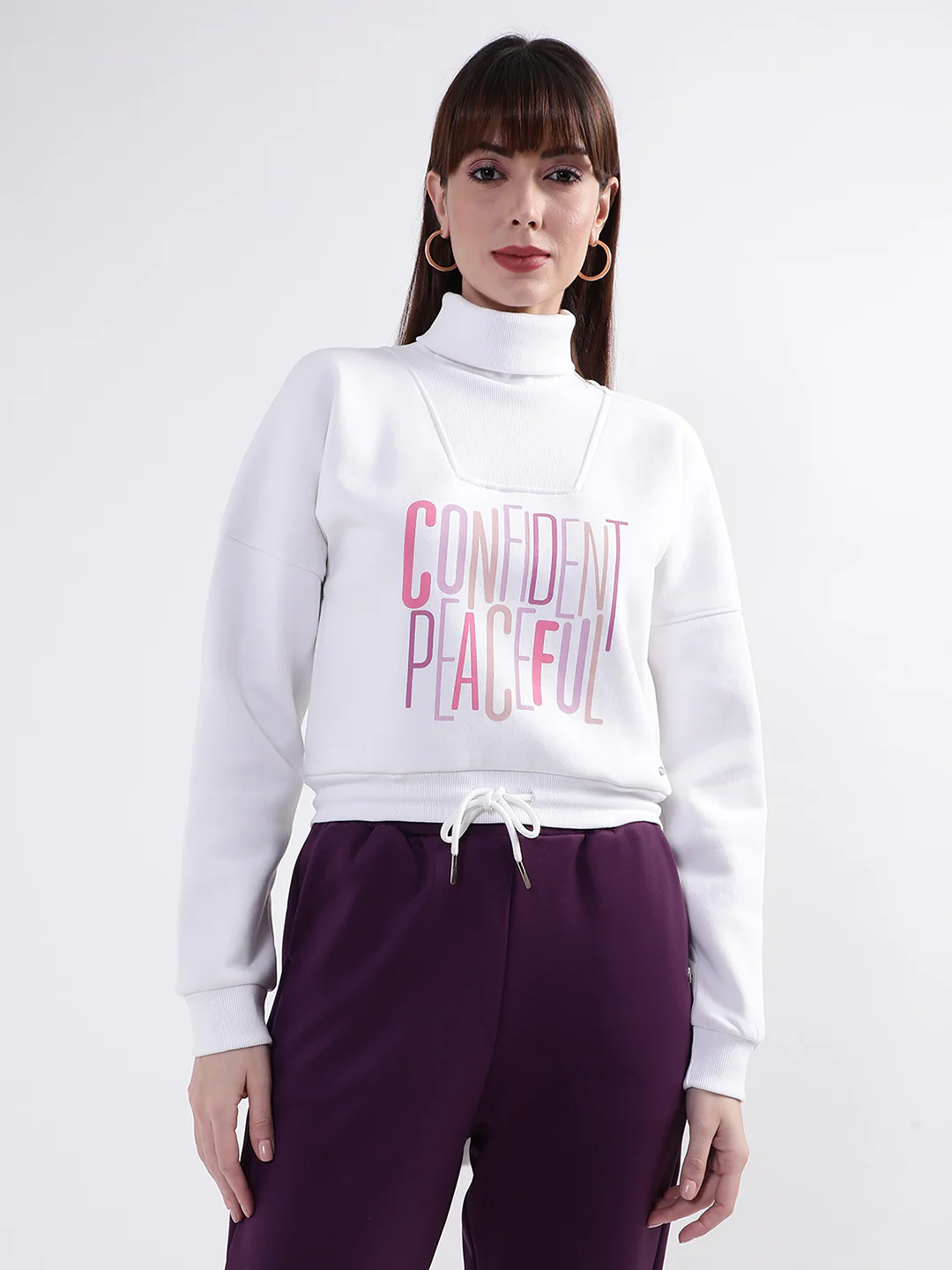Elle Women White Solid Round Neck Sweatshirt - Image 4