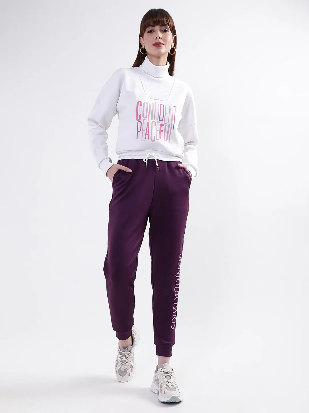 Elle Women White Solid Round Neck Sweatshirt - Image 5