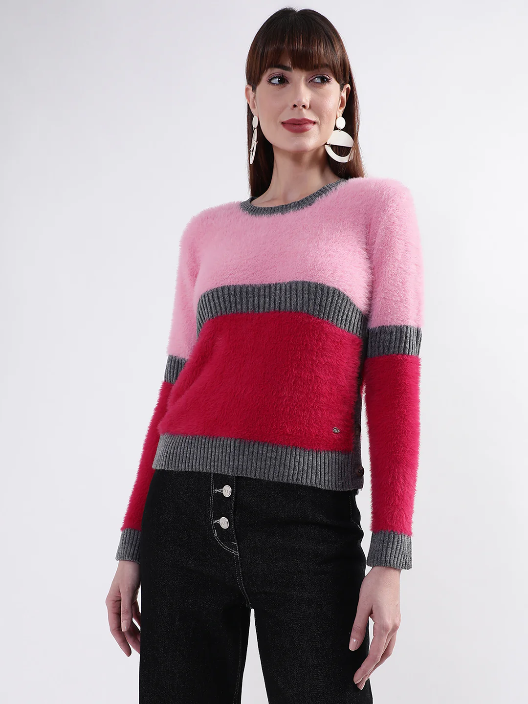 Elle Women Pink Solid Round Neck Sweater - Image 4