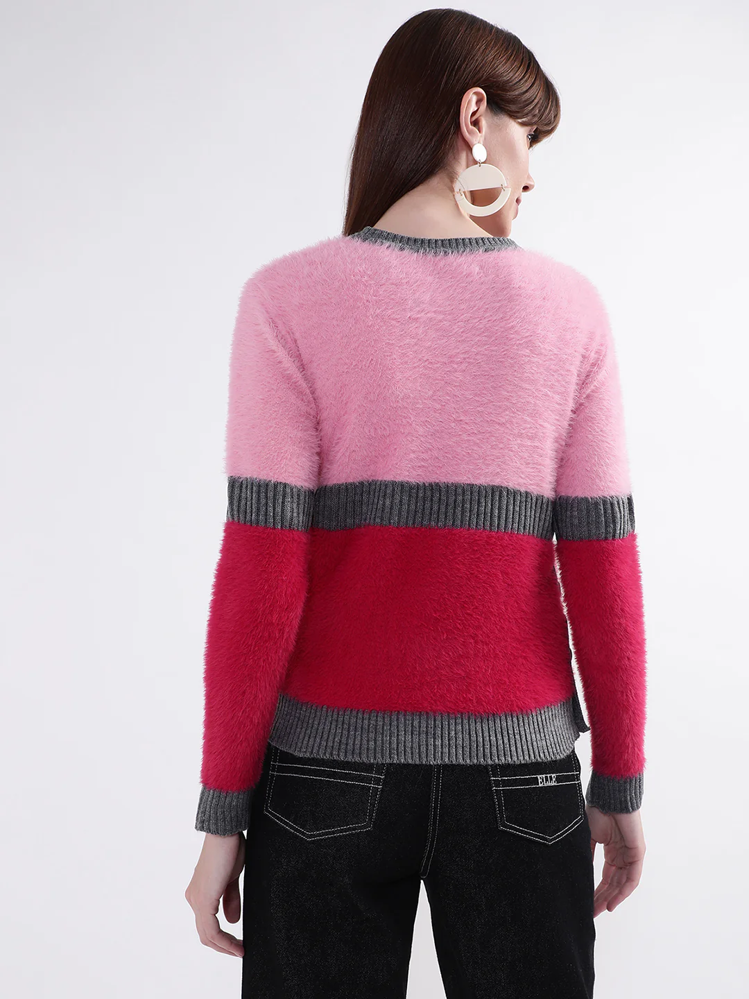 Elle Women Pink Solid Round Neck Sweater - Image 5