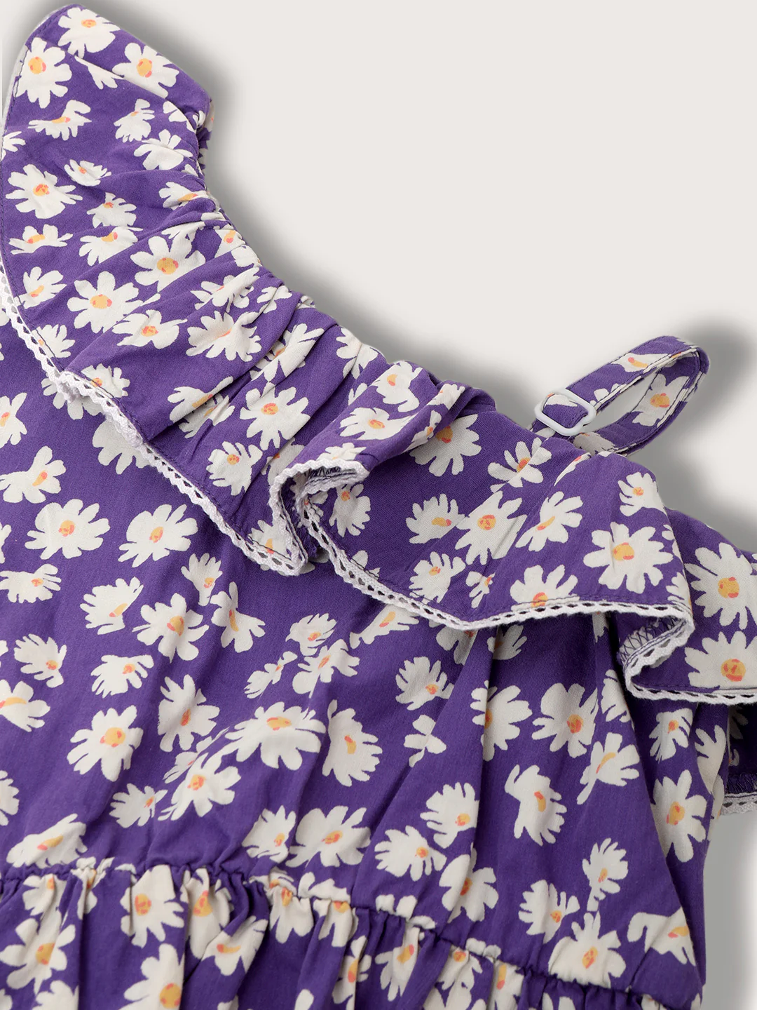 Elle Girls Purple Printed Asymmetrical Neck Dress - Image 3
