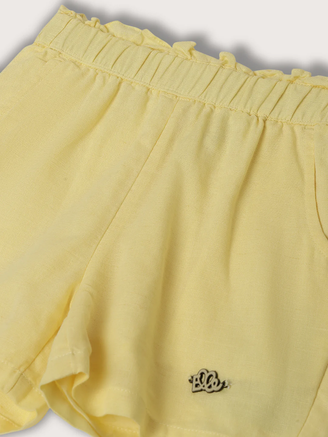 Elle Kids Girls Lemon Yellow Solid Regular Fit Shorts - Image 3