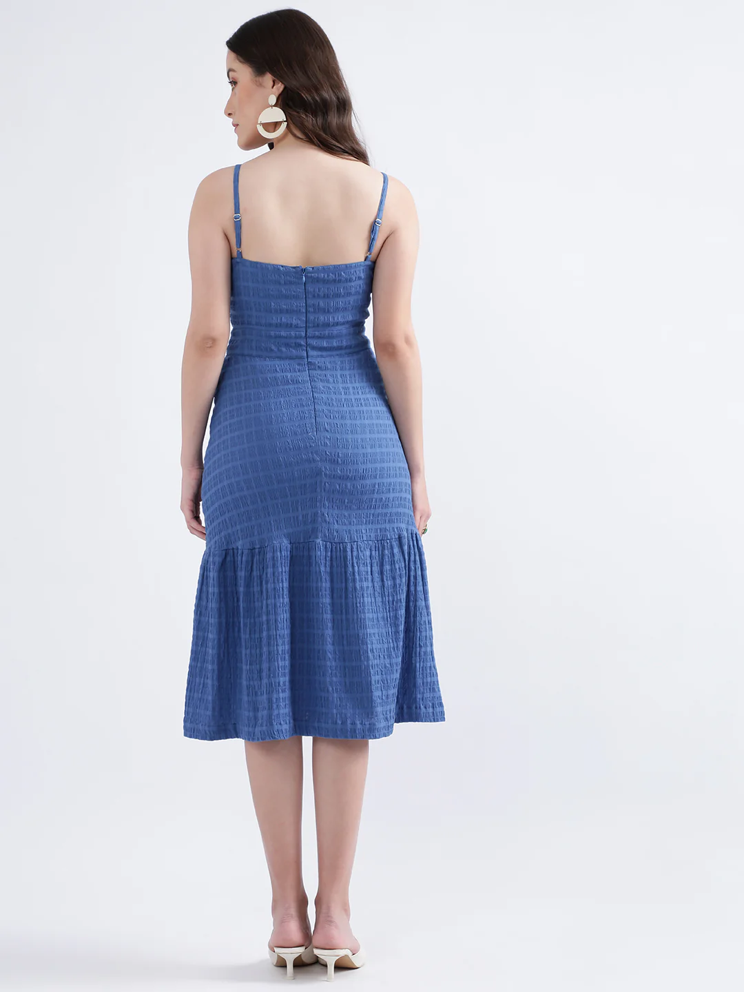 Elle Women Navy Blue Solid V Neck Dress - Image 4