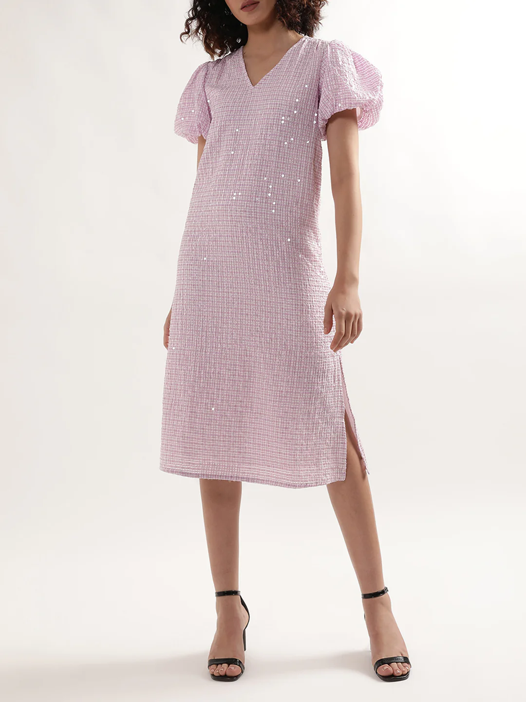 Elle Women Lilac Solid V Neck Dress - Image 3