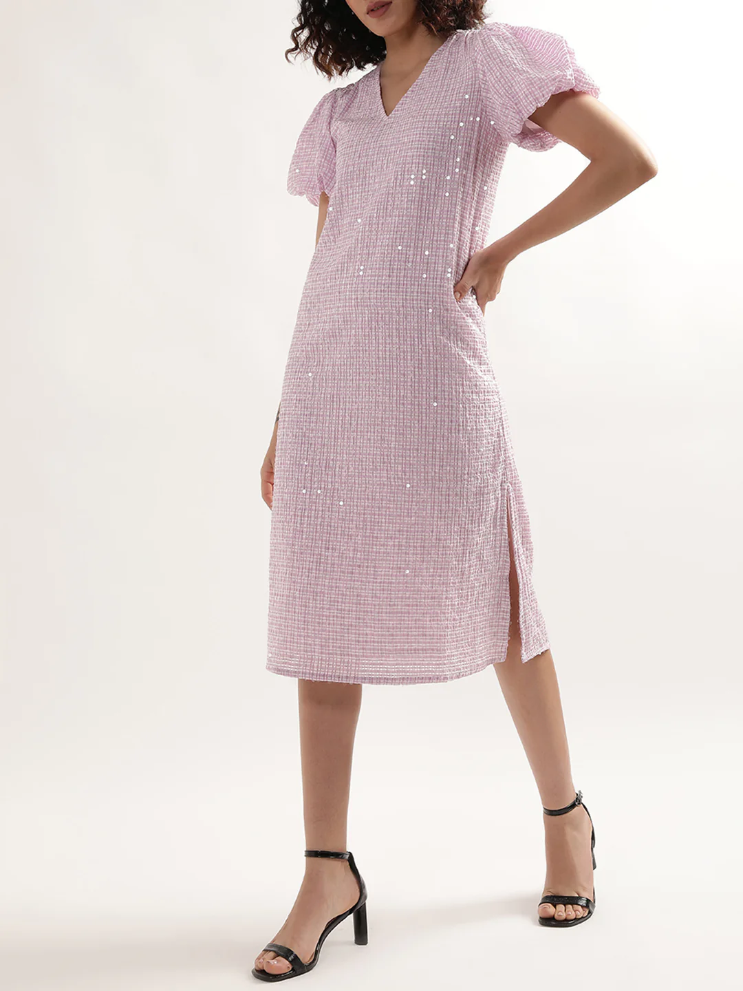 Elle Women Lilac Solid V Neck Dress - Image 4