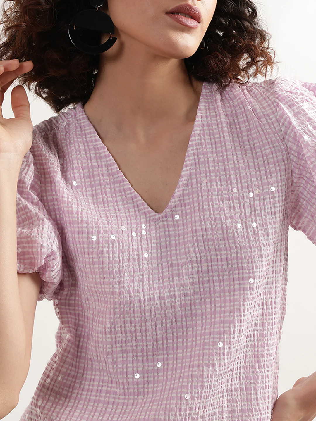 Elle Women Lilac Solid V Neck Dress - Image 5