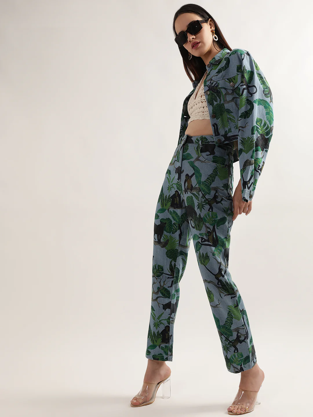 Elle Women Blue Printed Straight Fit Jeans - Image 4
