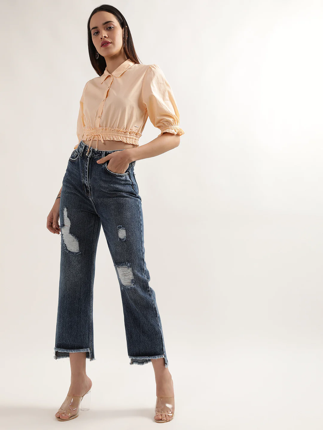 Elle Women Mid Blue Solid Regular Fit Jeans - Image 3